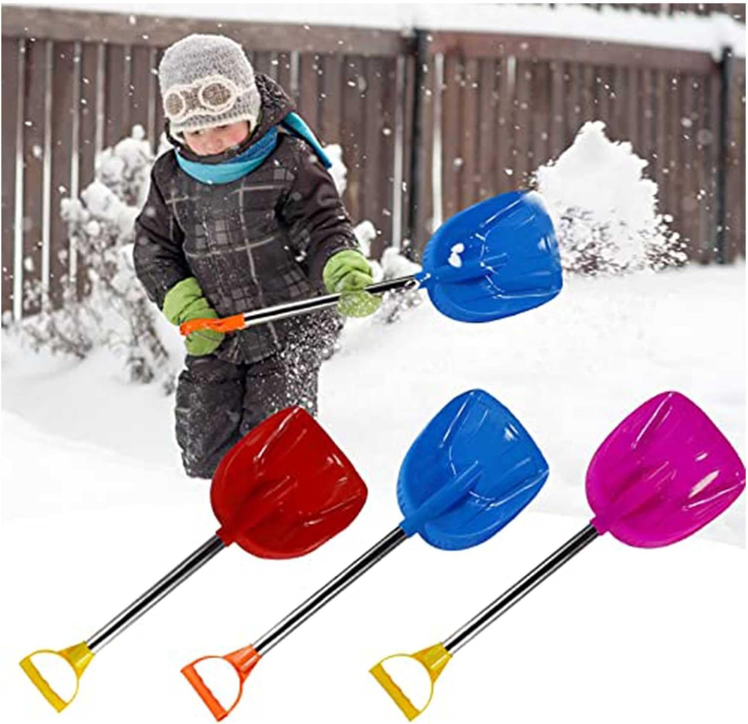 3 Pcs Kid Snow Shovel with Stainless Steel Handle, 23" Durable Shovel for Snow Removal, Winter Shovel with Handle for Digging Sand and Beach Fun Snow Shovel for Garden Car