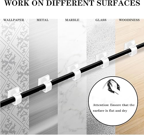 Miniatura 4 de Clips para cables, 50 piezas de clips de alambre adhesivos para gestión de cables eléctricos, clips de alambre de pared, utilizados para