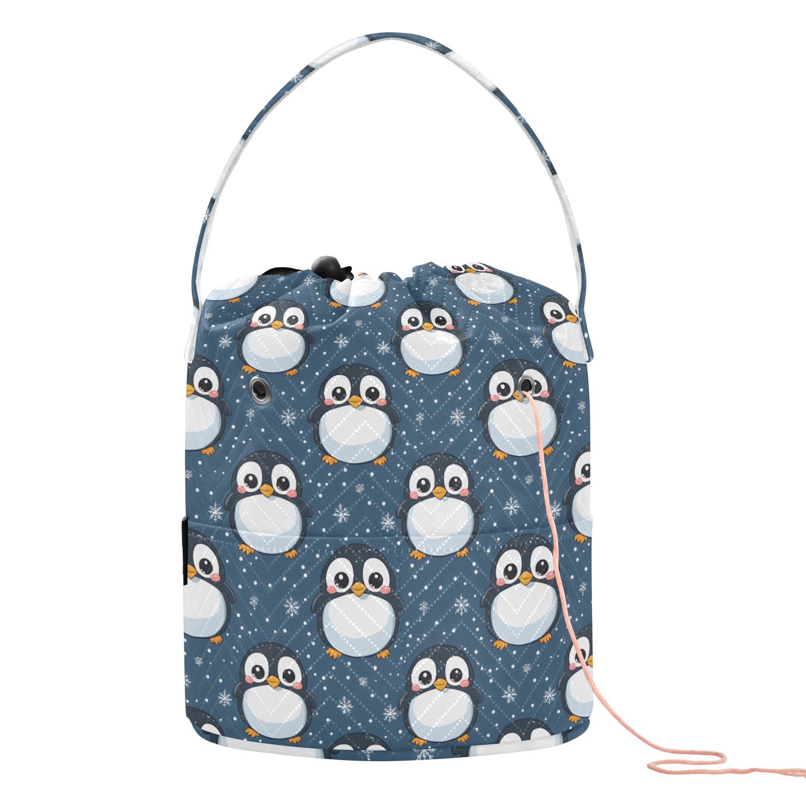 Yarn Storage Bag Small Crochet Bag Knitting Bag Organizer Penguin Snow Yarn Bags for Crocheting Basket