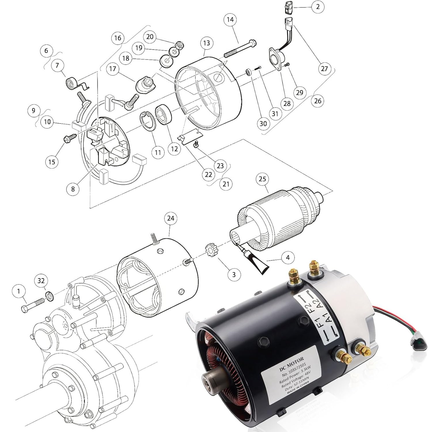 103572501 DC Golf Cart KDS Electric Motor 48V 3.3KW Replacement for Club Car Golf Cart