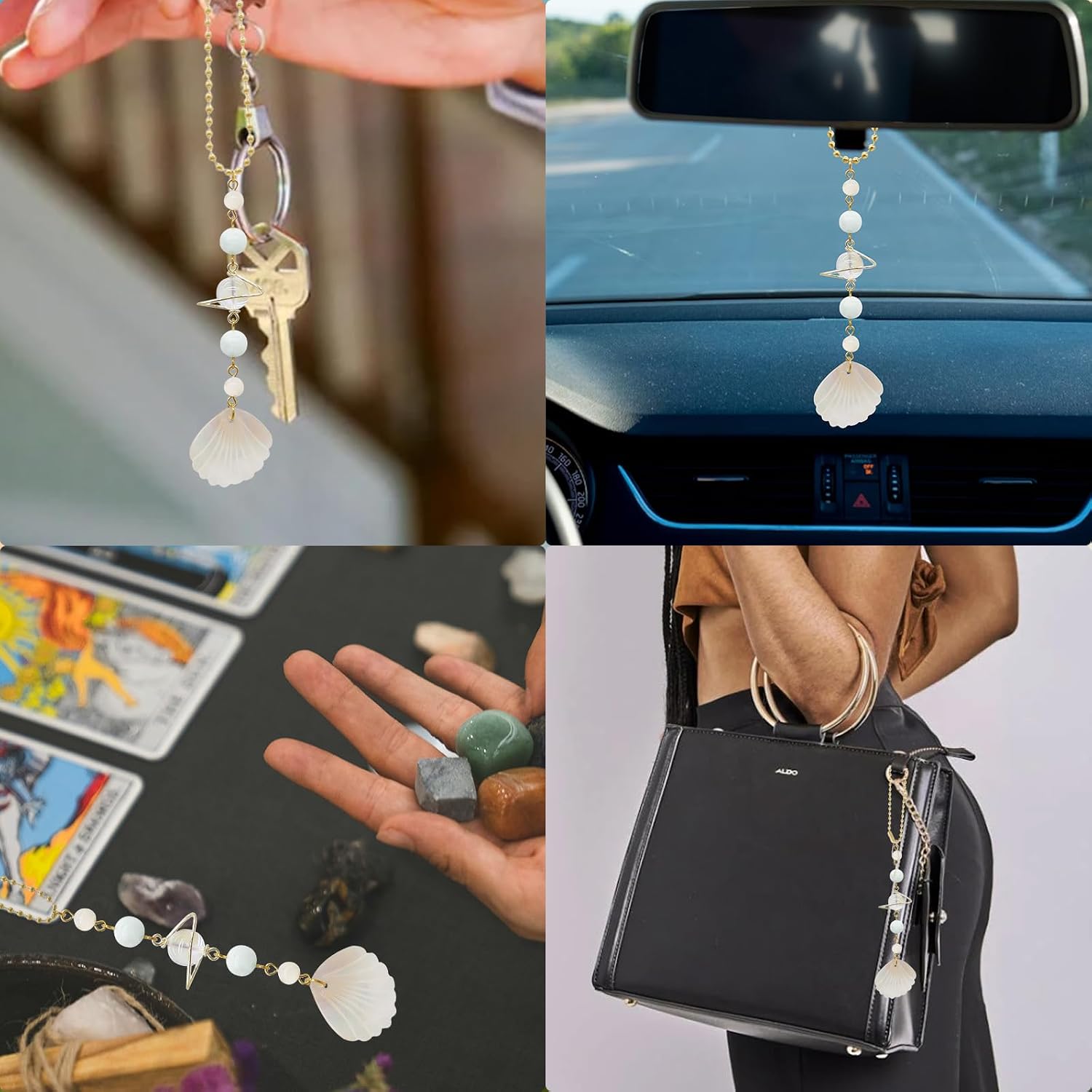 CASONA Beach Car Charm,Natural Seashell Rear View Mirror Hanging Ornament image 5