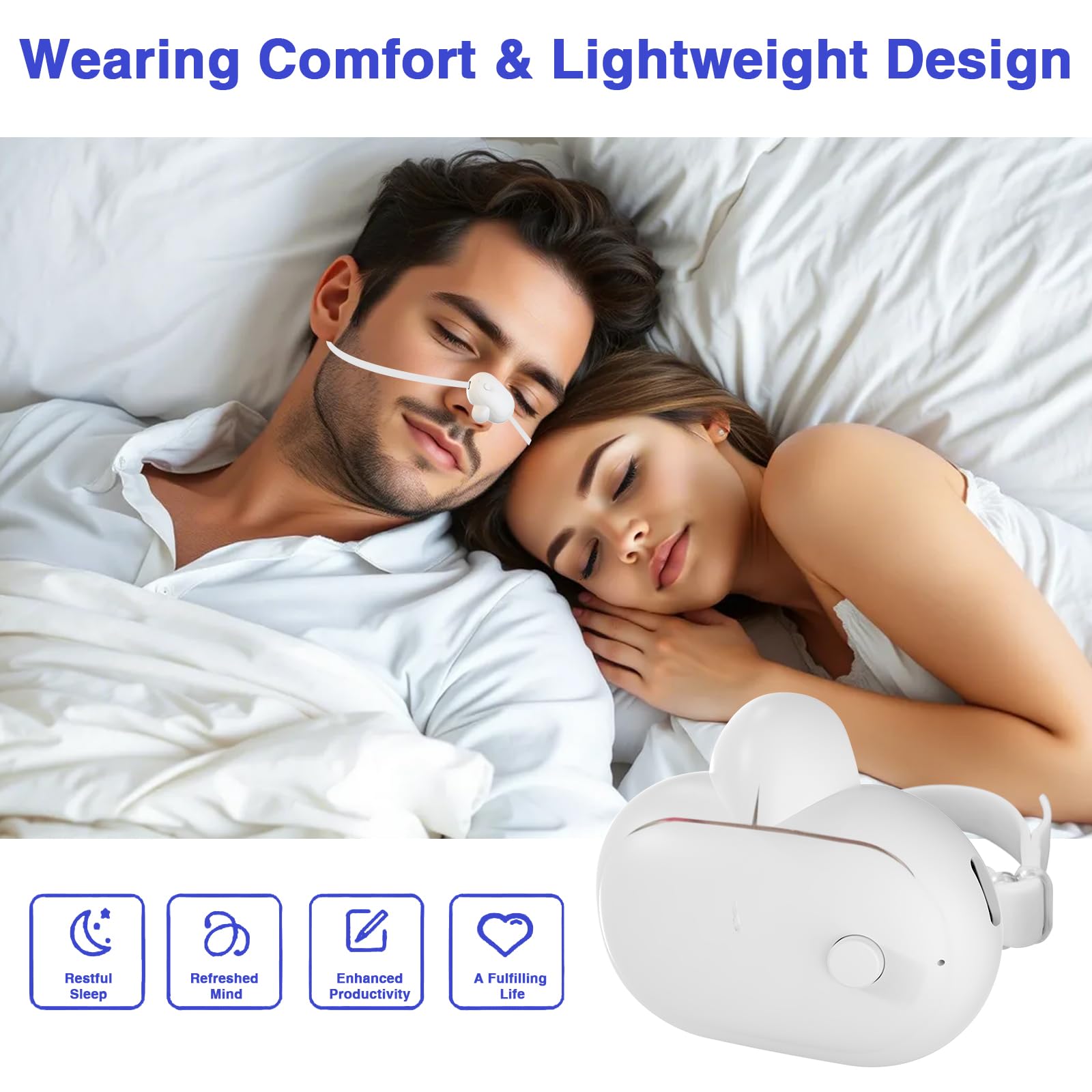 Dispositivo inteligente antirronquidos, tapón inteligente para ronquidos con modos fuertes y débiles para recordatorio de ronquidos, alivio. Fácil de usar, solución portátil de monitoreo automático de