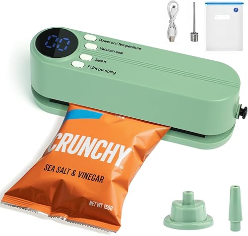 Mini sellador al vacío portátil 3 en 1 recargable inalámbrico para almacenamiento de alimentos secos y húmedos, diseño portátil con 4 bolsas de