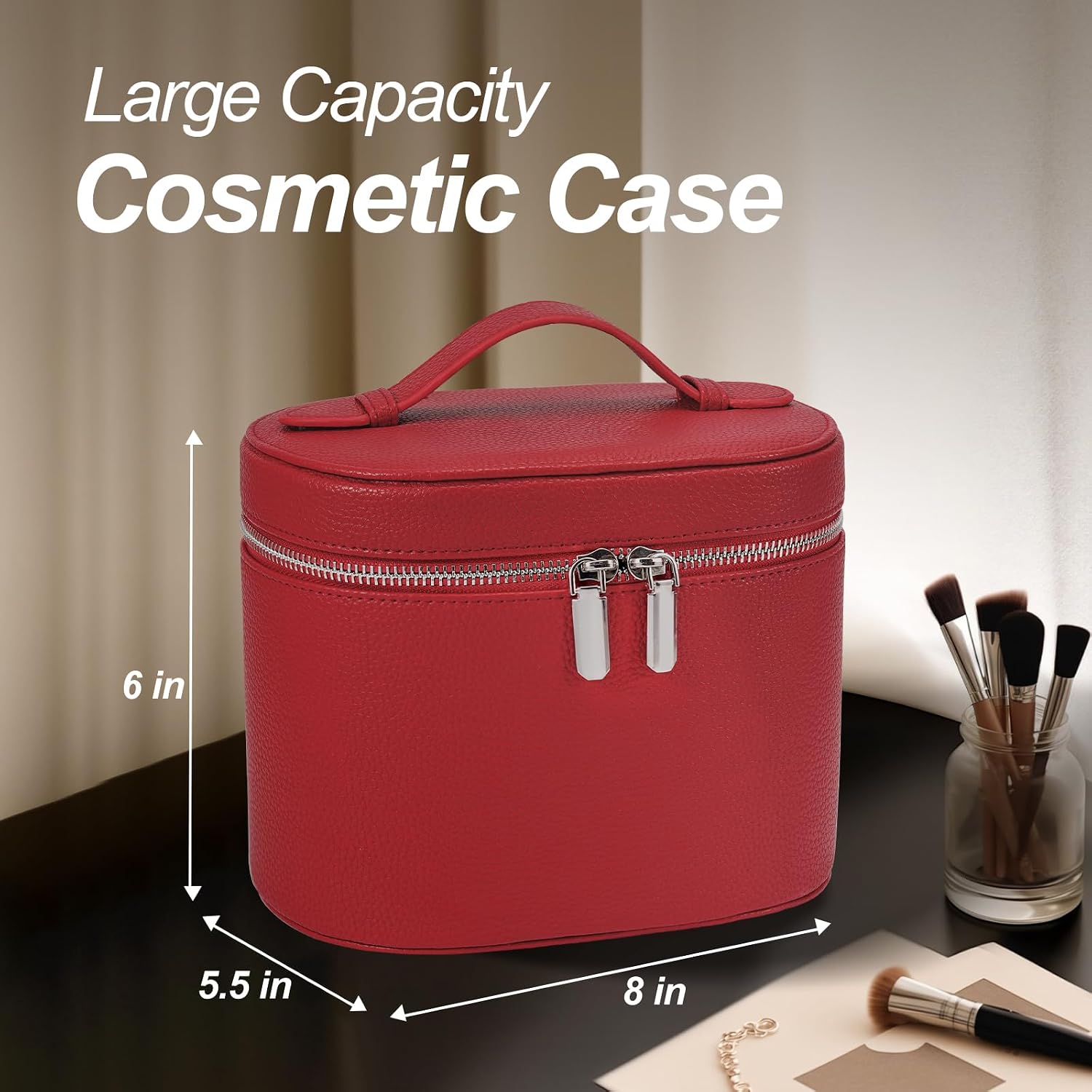 Cosmetic Case, Leather Makeup Bag, Portable Handheld Makeup Case, Detachable Compartments image 2
