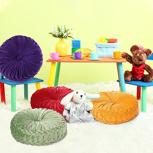 Miniatura 7 de Yerliker 6 cojines de suelo redondos de terciopelo de 15 pulgadas, cojines flexibles y coloridos para sofá, silla, sala de estar, dormitorio,