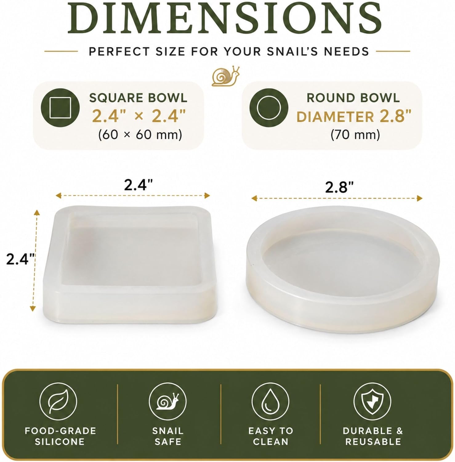 Pet Snail Food & Water Bowls – 2-Piece Food-Grade Silicone Bowl Set, Snail Safe Feeding & Water Dishes for Helix Aspersa, Helix Pomatia, Milk, Giant African & Other Land Snails image 2