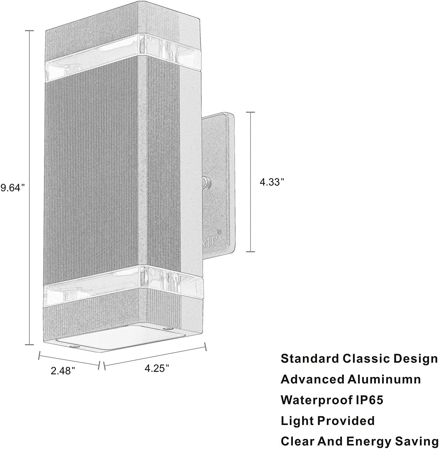 Technical drawing showing the dimensions of the LMP ZY-B1046C wall sconce.