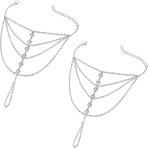 Suyi - Pulsera con anillo, cadena y diamantes de imitación para mujeres y chicas