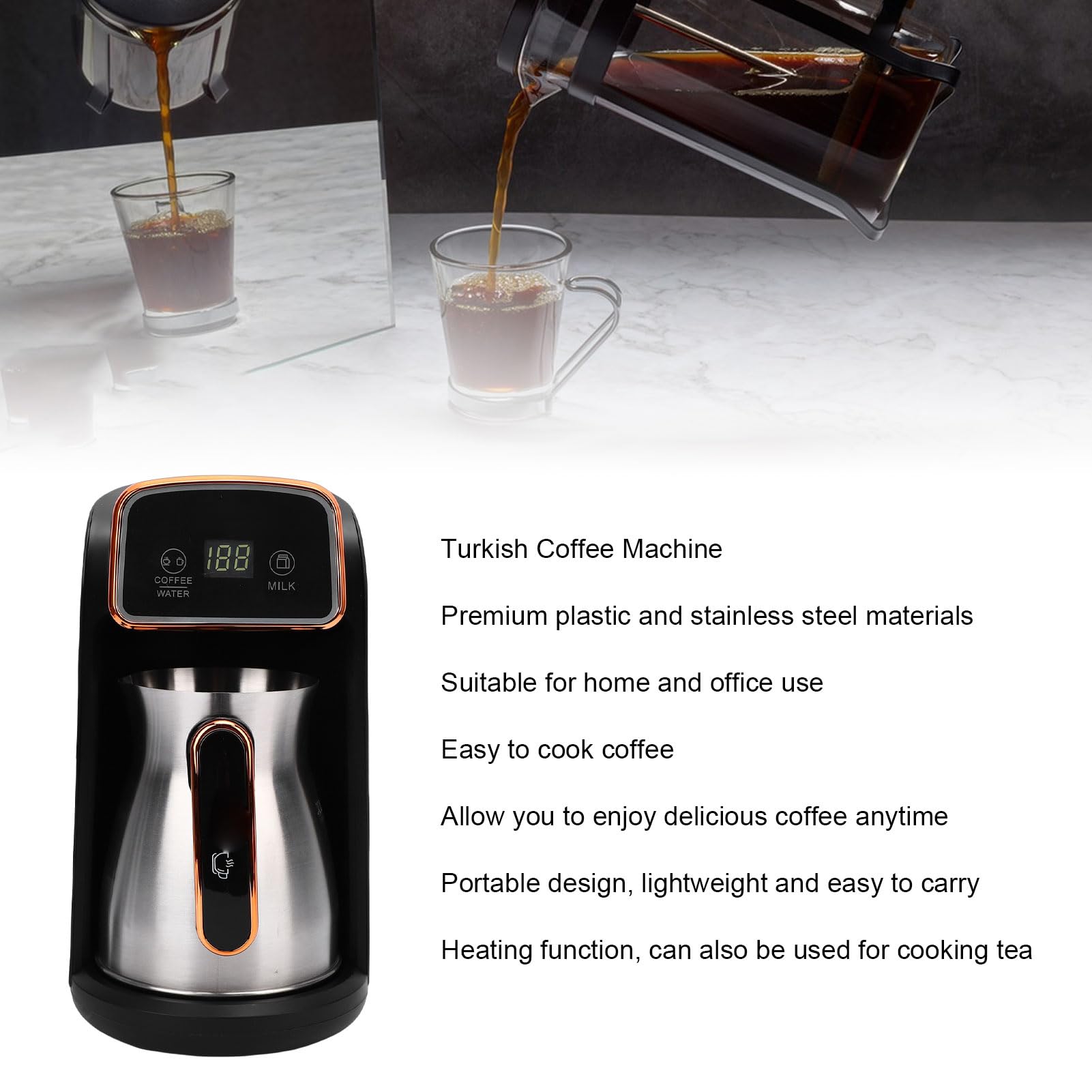 Macchina per caffè Turco, Bollitore per tè Portatile Bollitore Elettrico Pentola per caffè con Manico per Ufficio di Viaggio a Casa