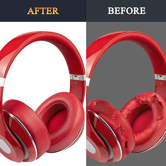 SoloWIT Lambskin Replacement Ear Pads Cushions for Beats Studio 2 & Studio 3 Wired & Wireless Headphones, Earpads with Noise Isolation Memory Foam, Added Thickness - Red