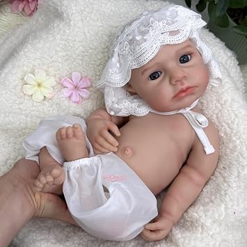 18 Inch Realistic Reborn Baby Dolls Silicone Full Body Open Eyes Lifelike Handcrafted Newborn Baby Dolls Loulou Girl