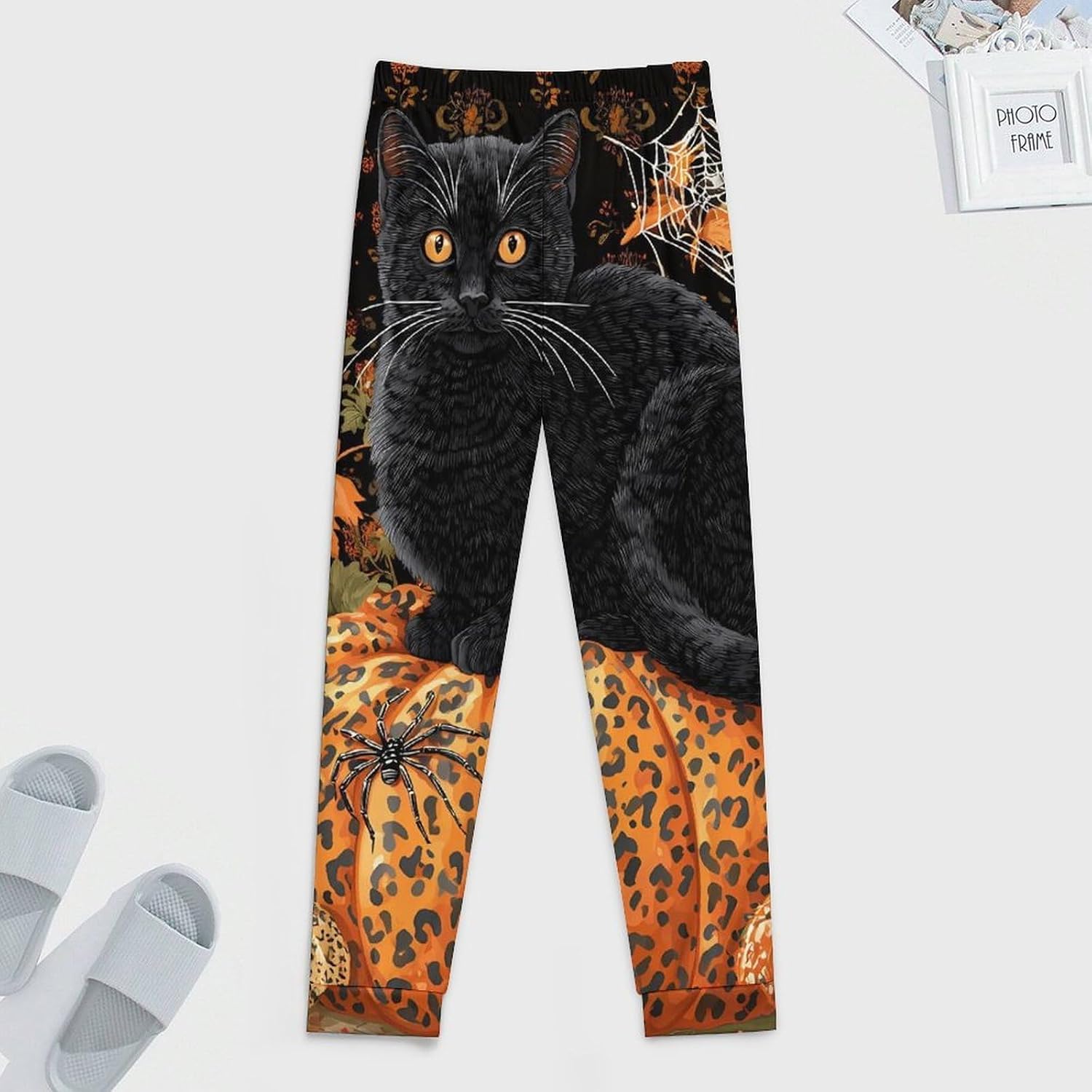 Halloween Leopard Pumpkin Cat Mens Pajama Pants Soft Lounge Pants Pj Bottoms with Pockets