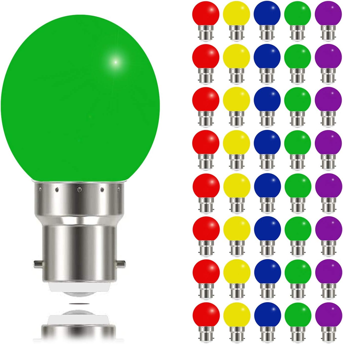 40x Bunte LED Birnen B22 - 3W Farbglühbirnen Set Für Party Dekoration