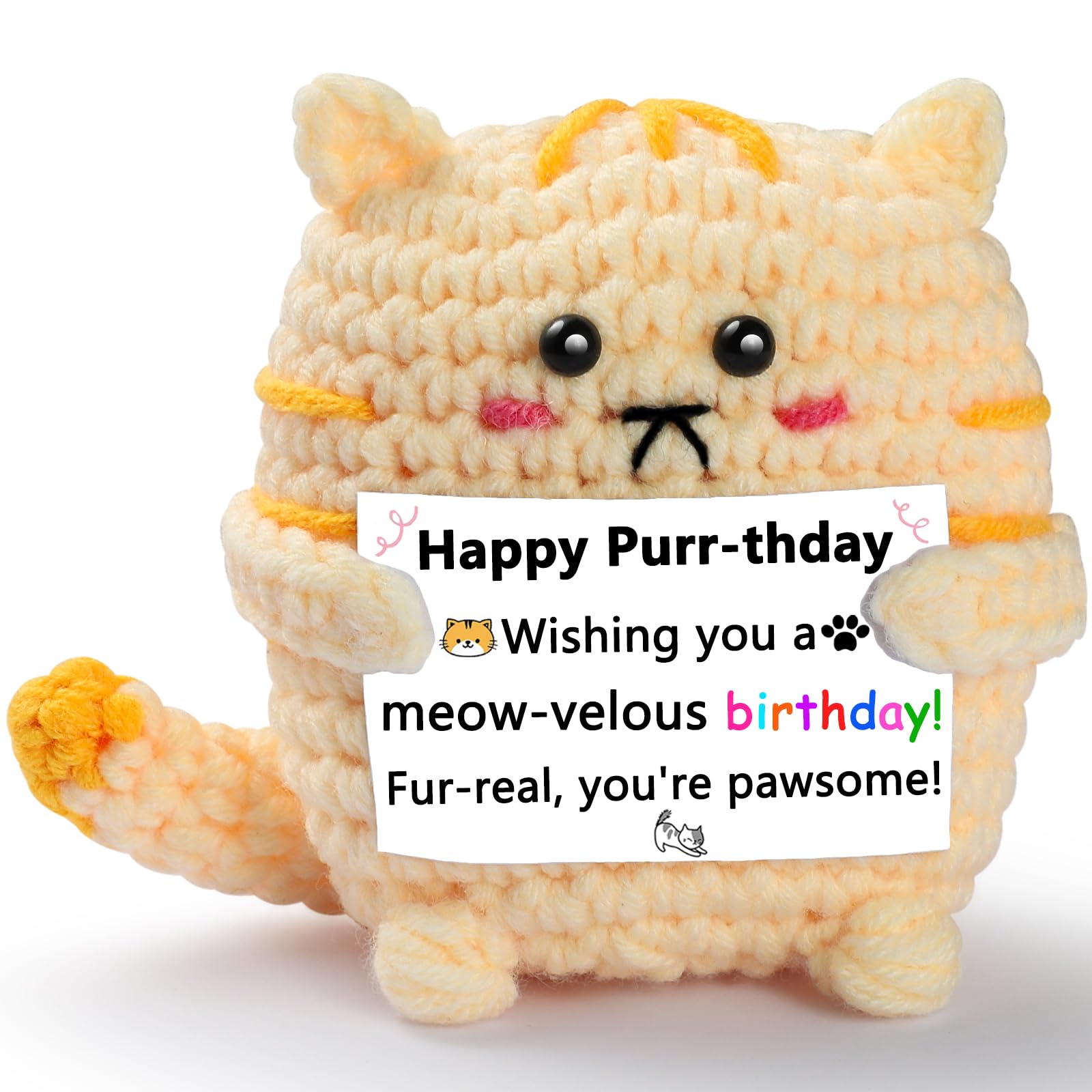 YWQZBHEMO A Little Birthday Cat to You - Crochet Positive Gifts, Funny Handmade Knitted Emotional Positive Cat - Happy Birthday