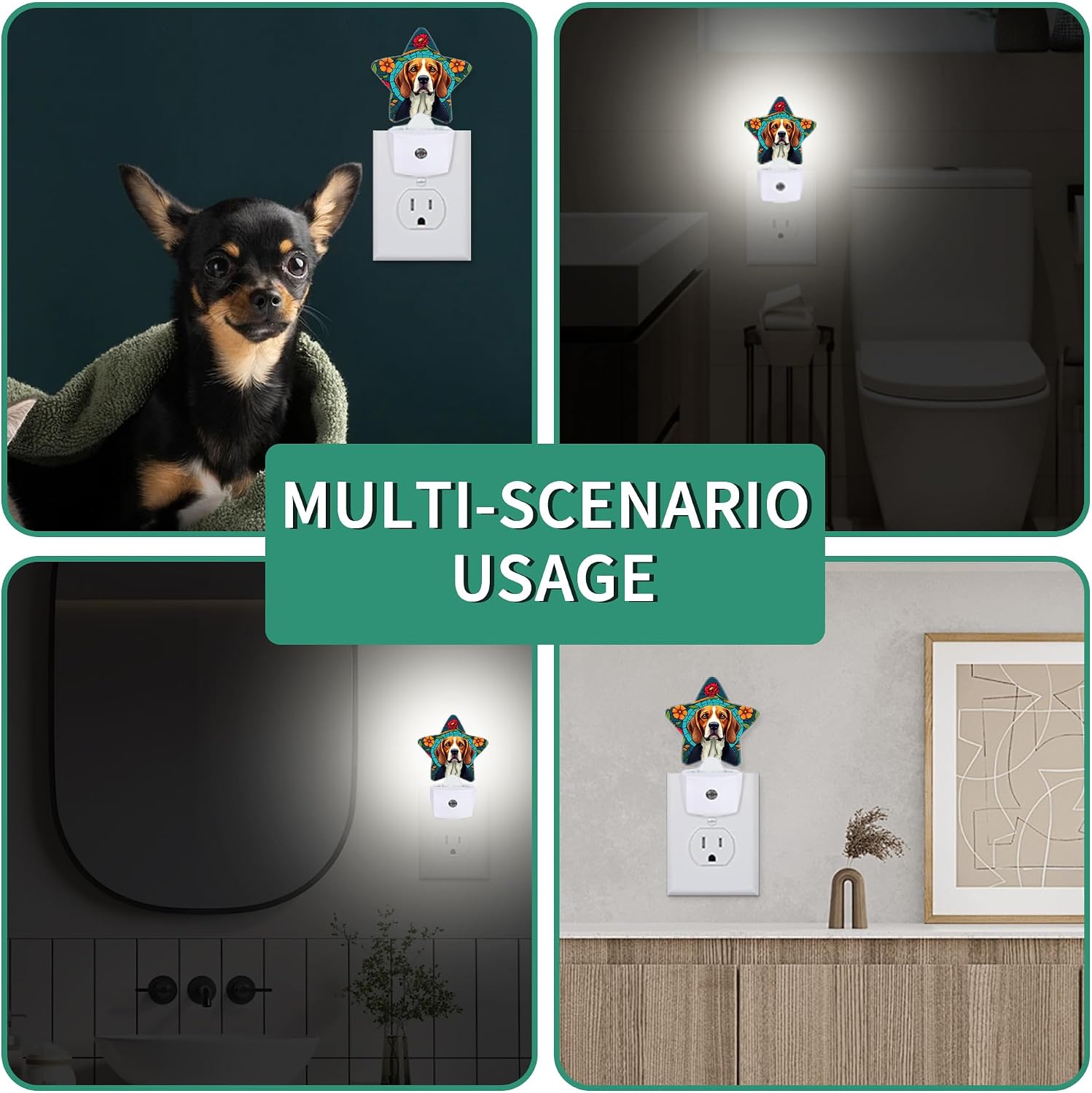 Star Night Light with Dusk to Dawn Sensor, Glass Window Dog Plug in Night Light for Kids Bedroom Nursery, Soft Warm Glow Lamp for Hallway Bathroom Energy Saving