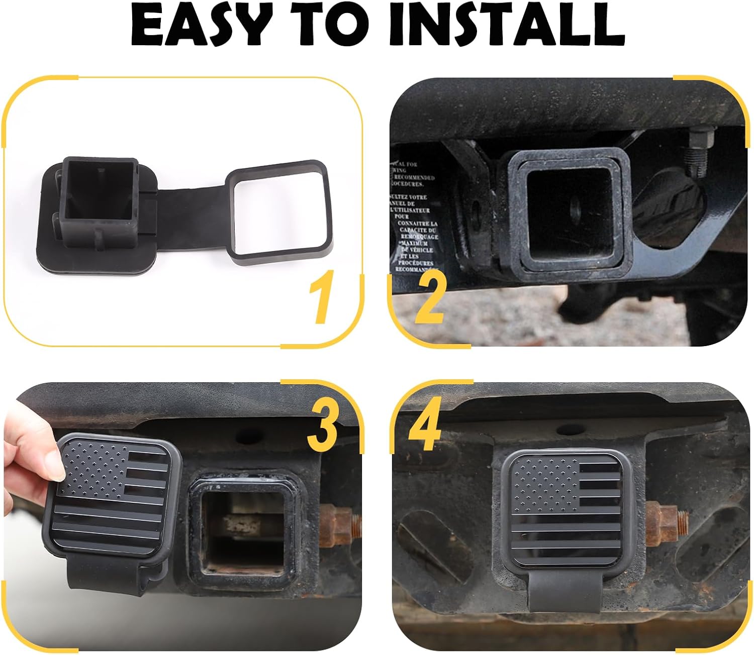 Trailer Hitch Cover Compatible with Toyota Tacoma 2016-2024 Trailer Hook Dust-Proof Plug, Square Mouth Protection Cover, Tow Hitch Covers Plug Insert Receiver Tube Cover Cap (Stars & Stripes-Black)
