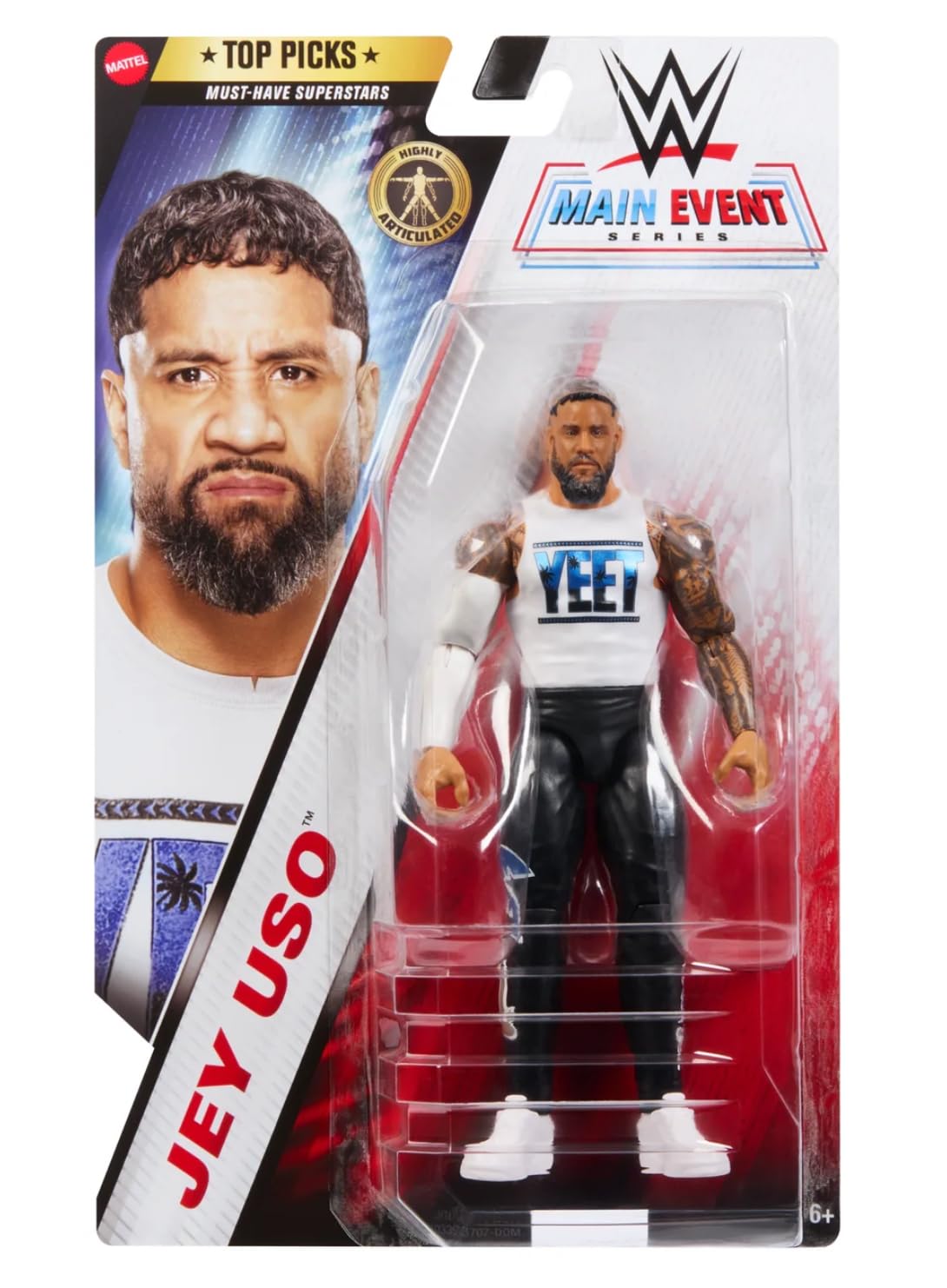 WWE Jey Uso 2025 Main Event Action Figure Top Picks Series Wrestling Action Figure Toy, Multicolor, 15.24 Centimeters