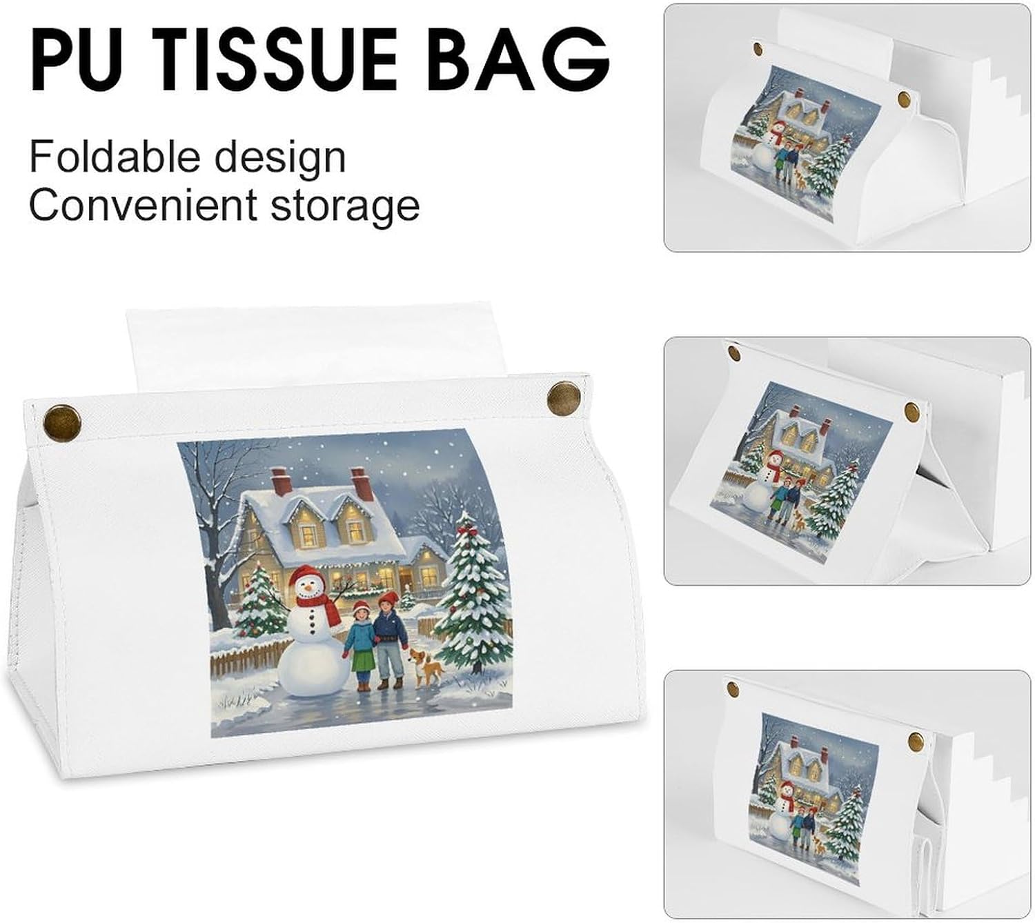 Decorative PU Tissue Paper Holder Happy Atmosphere Printed Tissue Box Cover Napkin Tissues Organizer Home Decor for Bathroom Night Stands Desk Car Dining Table image 4