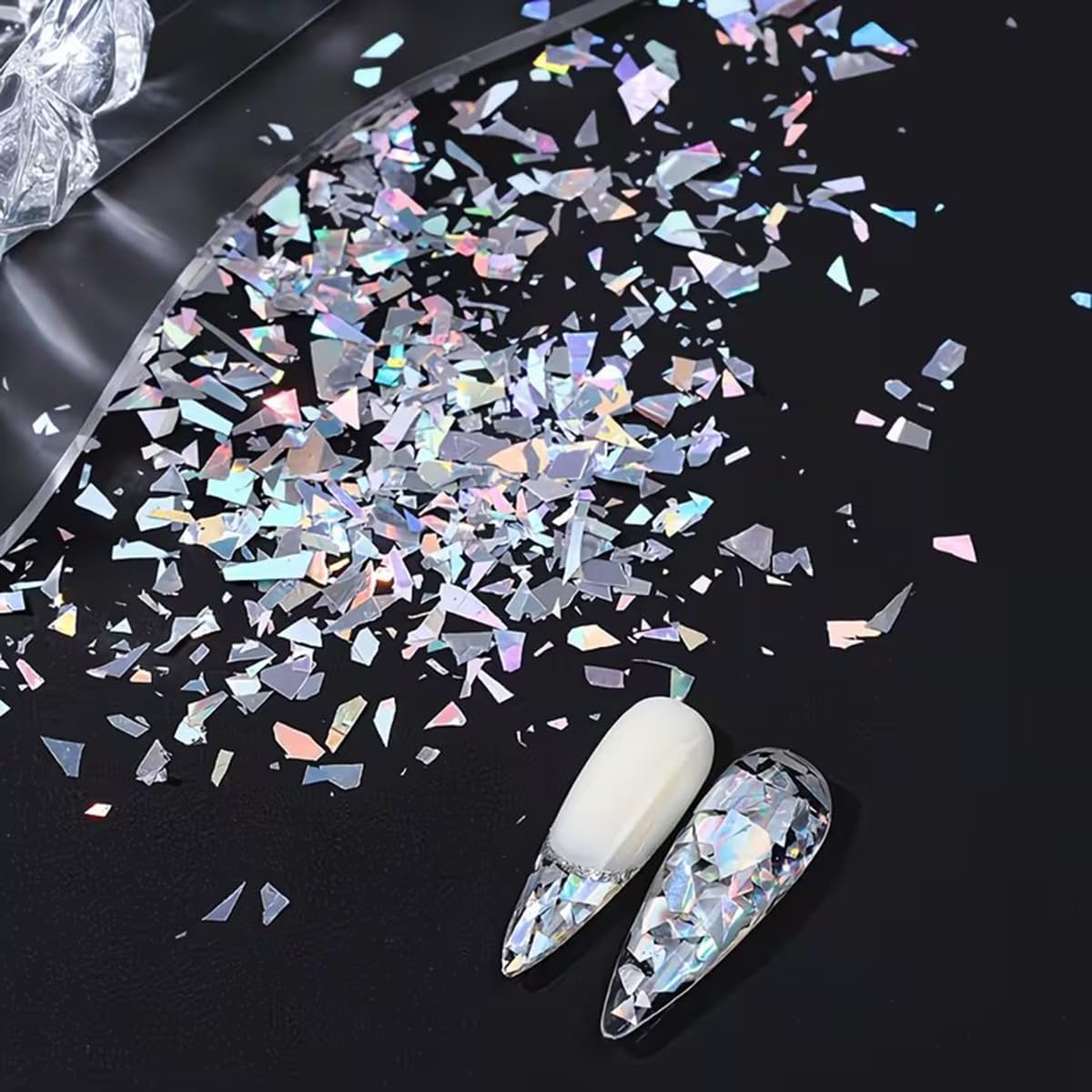 3D Nail Art Glitter Sequins 3D Holographic Iridescent Nail Art Flakes Laser Silver Irregular Nail Flake Nail Confetti Stickers 1Bag Sparkly Nail Tech Supplies for Women DIY Manicure Nail Decorations