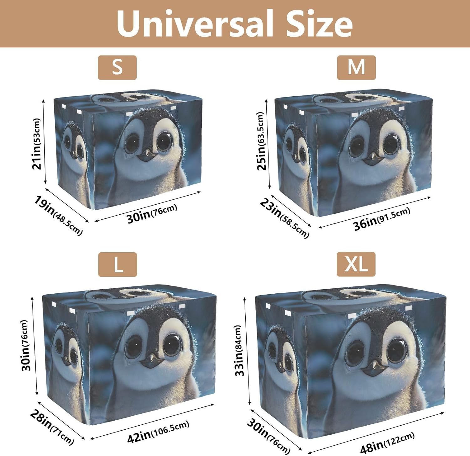 Cute Penguin Big Eyes Dog Crate Cover Washable, S-XL Water-Resistant Cage Cover for Puppies Training, Large