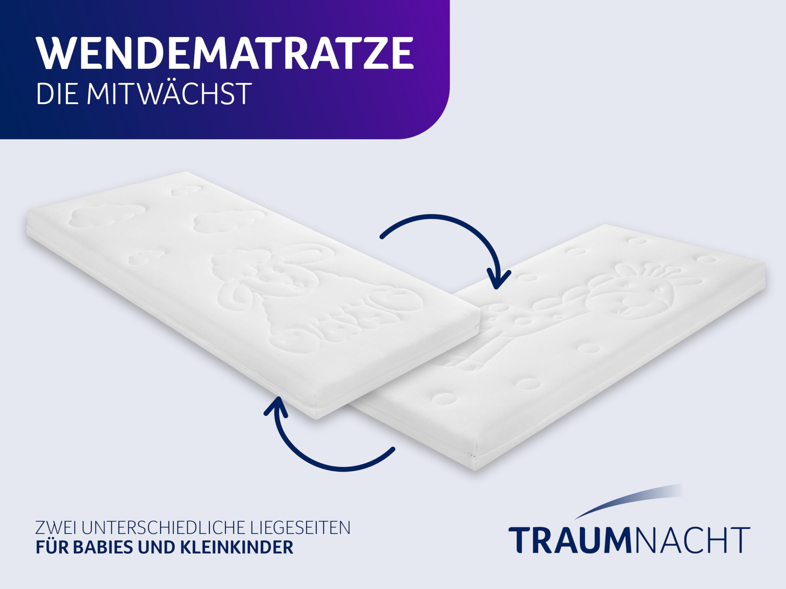 Traumnacht Baby-/Junior Duo Premium Kindermatratze Air Active, mit hautfreundlichem und saugstarkem Frotteebezug, 60 x 120 cm, Öko-Tex zertifiziert, produziert nach deutschem Qualitätsstandard