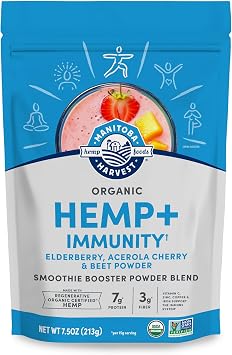 Manitoba Harvest Organic Hemp+ Immunity, Elderberry, Acerola Cherry & Beet Powder, Smoothie Booster Powder Blend, 7.5 oz