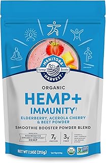 Manitoba Harvest Organic Hemp+ Immunity, Elderberry, Acerola Cherry & Beet Powder, Smoothie Booster Powder Blend, 7.5 oz