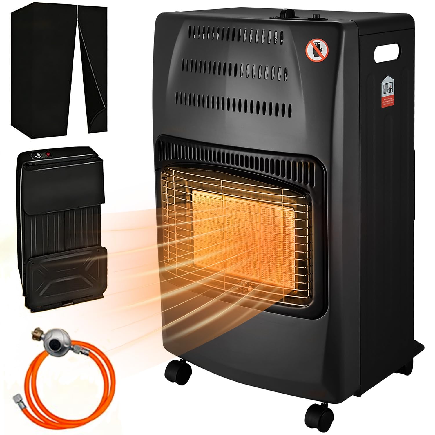 Gasheizung für Innenräume 4200W, Mobile Gasofen für 11kg Propan Gasflasche, Gasheizer mit ODS Sauerstoffmangelsicherung & Umkippschutz, 3 Heizstufen für Garage, Werkstatt & Notheizung