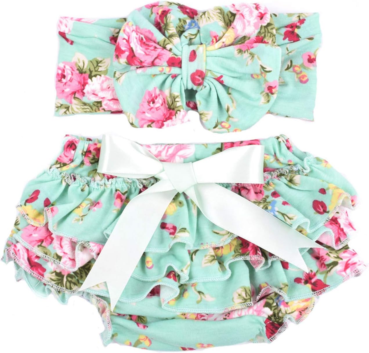 Glabloomer Baby Girl's Bloomer and Headband Set with Big Bow Galabloomer, Green, 6-12month