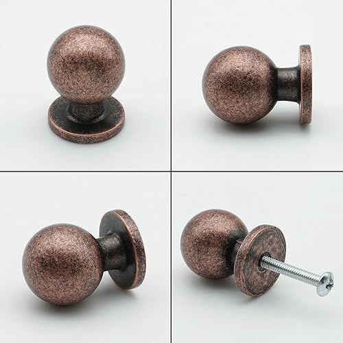 Miniatura 10 de Paquete de 10 pomos de bola de latón antiguo de 1 pulgada de diámetro, aleación de zinc maciza, perillas para cajones, cajones, pomos vintage de