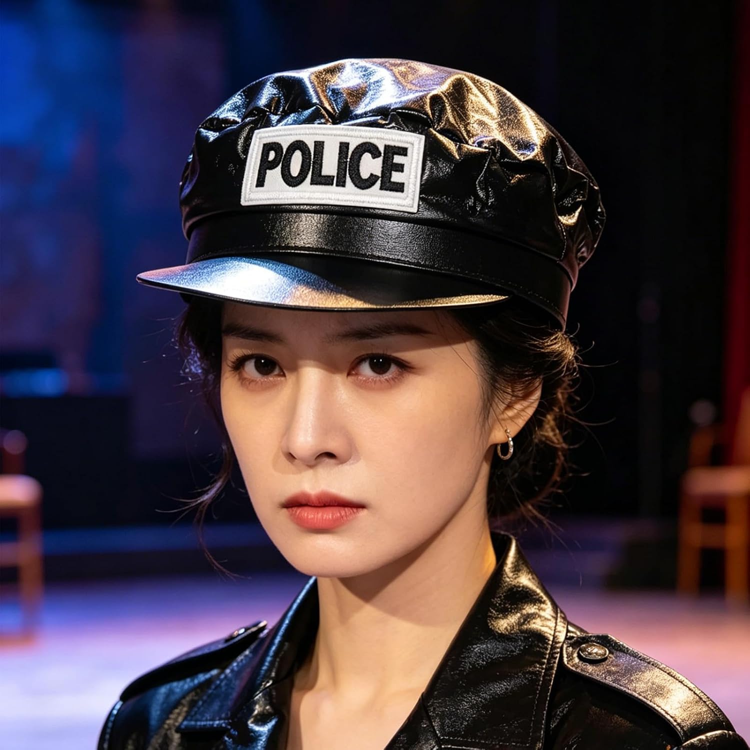 VALICLUD Black Pu with Polished Look Police Officer Cap for Adults Minimizes Friction, Instant Role Recognition Stage Performance Accessory for Party and Cosplay