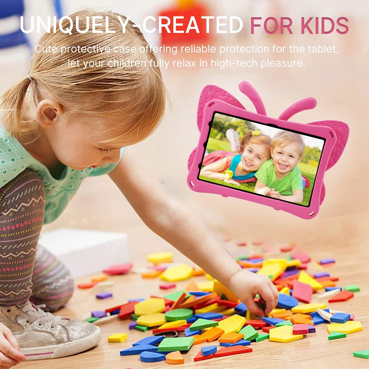 Kindle Fire HD 10 Kids Pro Tablet Case Fire HD10 2021 2023 10.1 11th 13th Generation Butterfly Case with Kickstand EVA Full Boby Rugged Shockproof Kids HD 10 Plus Tablet Cover for Girl Gift (Rose)