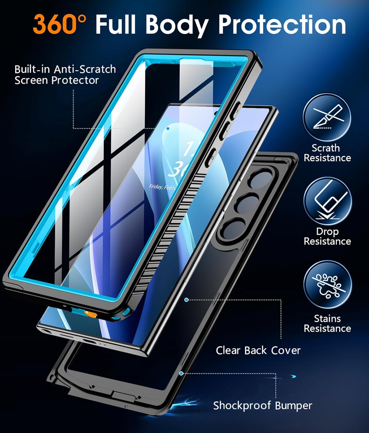 Oneagle for Samsung Galaxy S24 Ultra Case Waterproof,S24 Ultra Case [Built-in Screen Protector & Lens Protector][IP68 Underwater][12FT Military Shockproof][Real 360] Protective Galaxy S24 Ultra Case