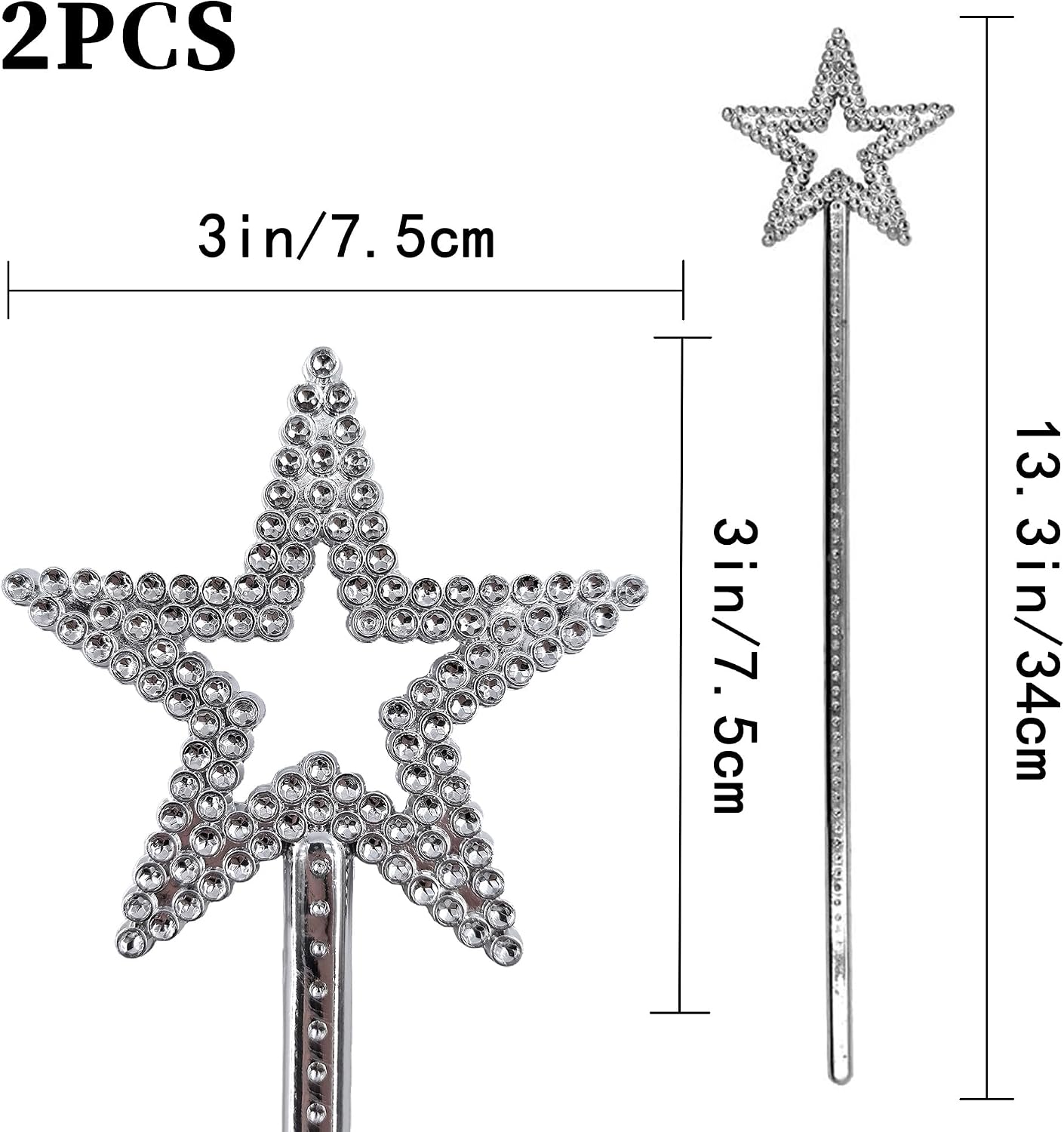 2PCS Star Wand, Children's Creative Handheld Pentagram Plastic Magic Wand, Role-Playing Enlightenment Toys, Educational and Creative Performance Props (Silvery)