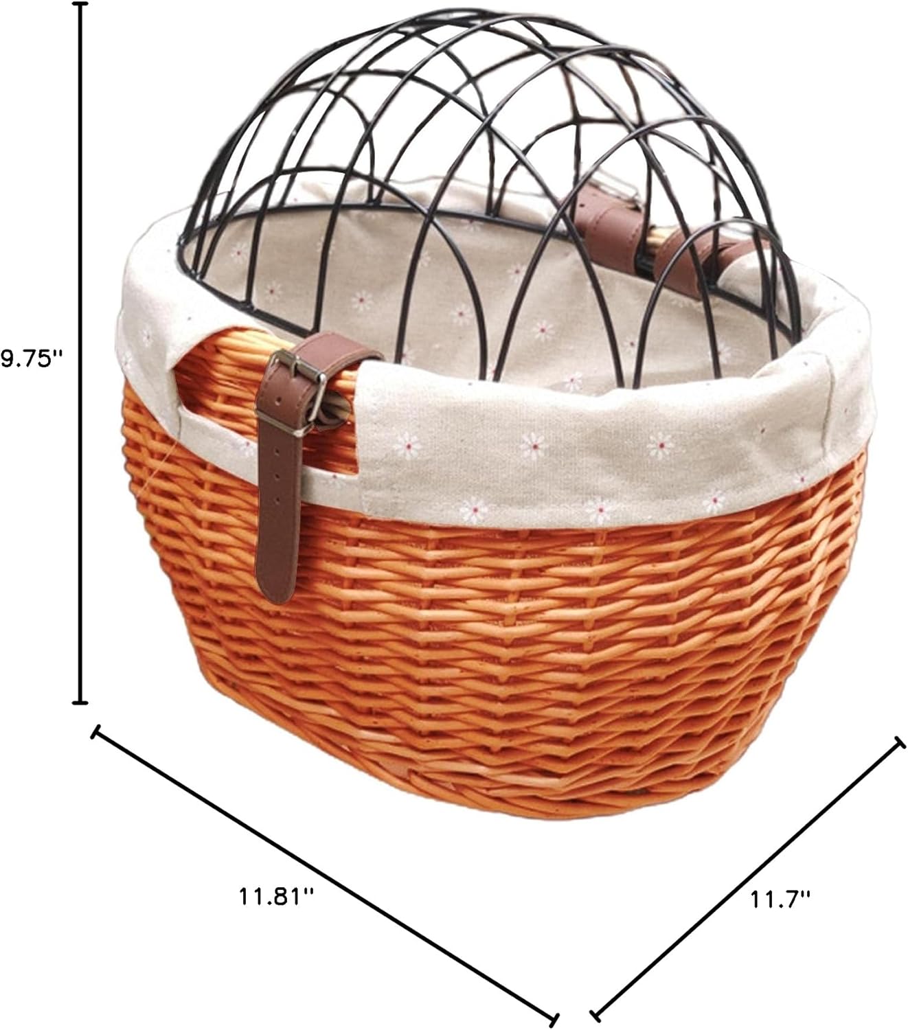 Wicker Bike Basket for Small Dogs Cats Pet Carrier Front Basket with Wire Mesh Cover, 30*25cm