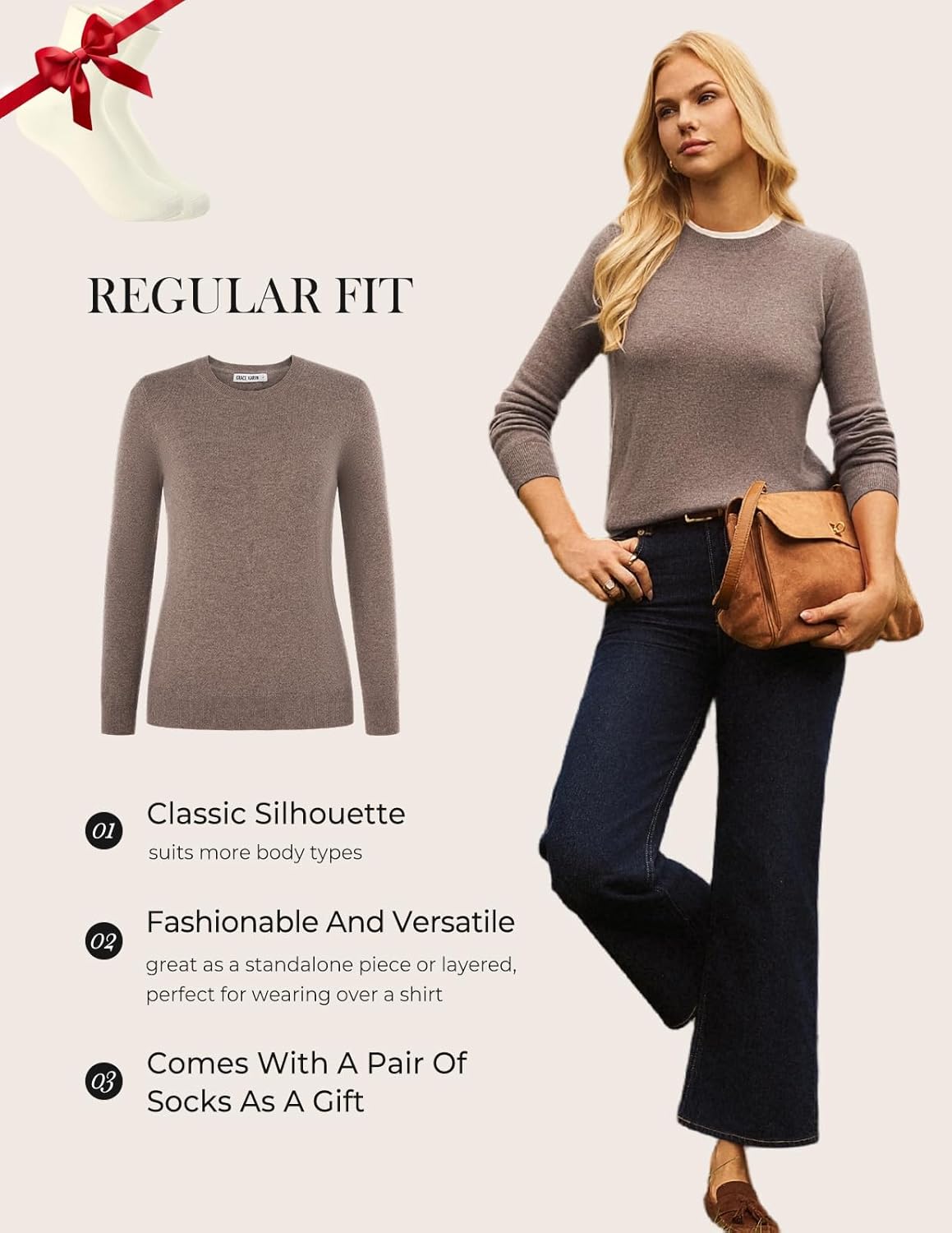 GRACE KARIN Cashmere Sweaters for Women Merino Wool Long Sleeve Sweater Casual Fall Crew Neck Sweater with Socks 2026 - Image 6