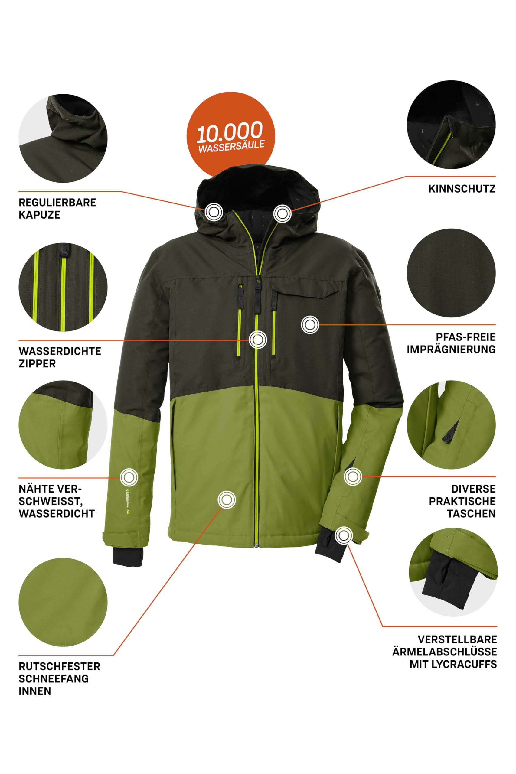 killtec Herren Skijacke/Funktionsjacke mit Kapuze und Schneefang KSW 53 MN SKI JCKT, dunkeloliv, L, 43433-000