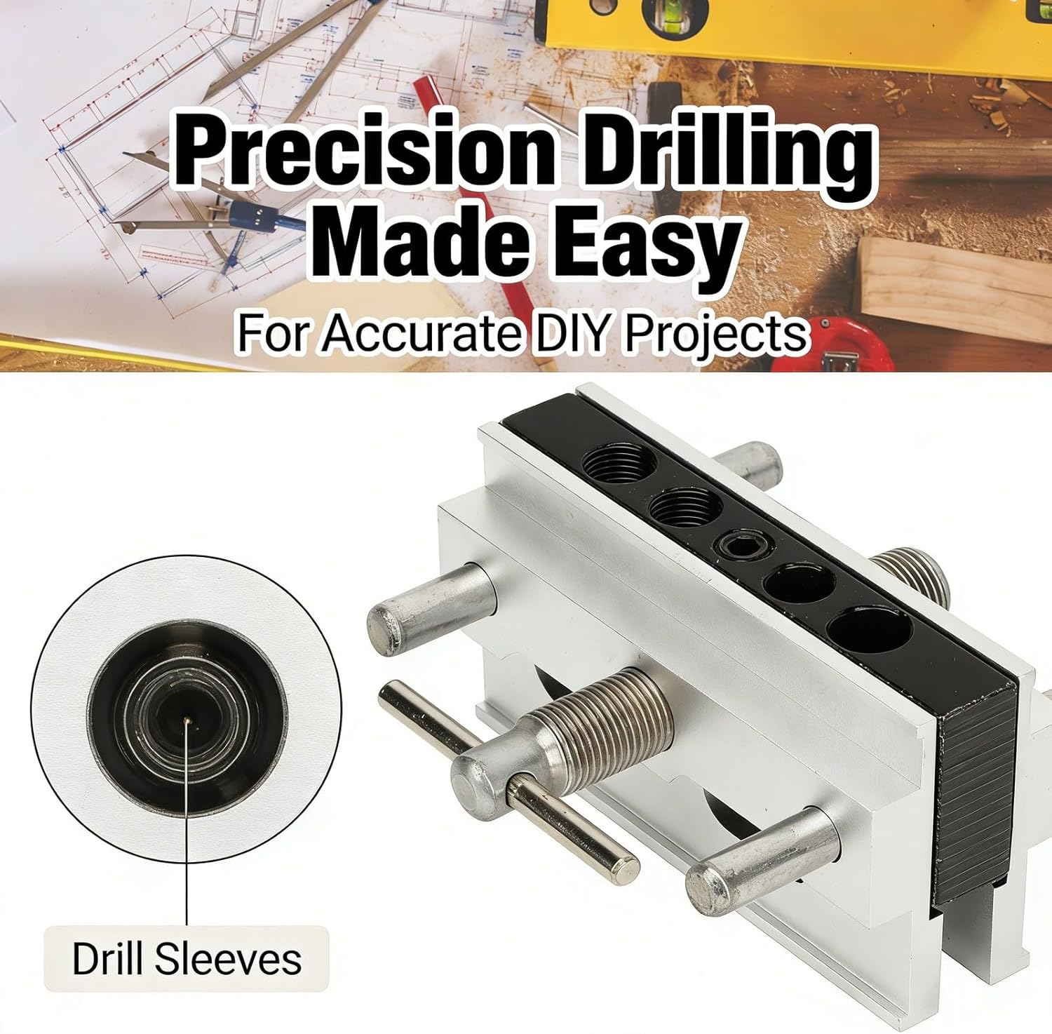 Self Centering Dowel Jig Hole Drill Guide Locator Tool with Multiple Drill Sleeves – Accurate Woodworking Positioner for DIY Carpentry and Installation