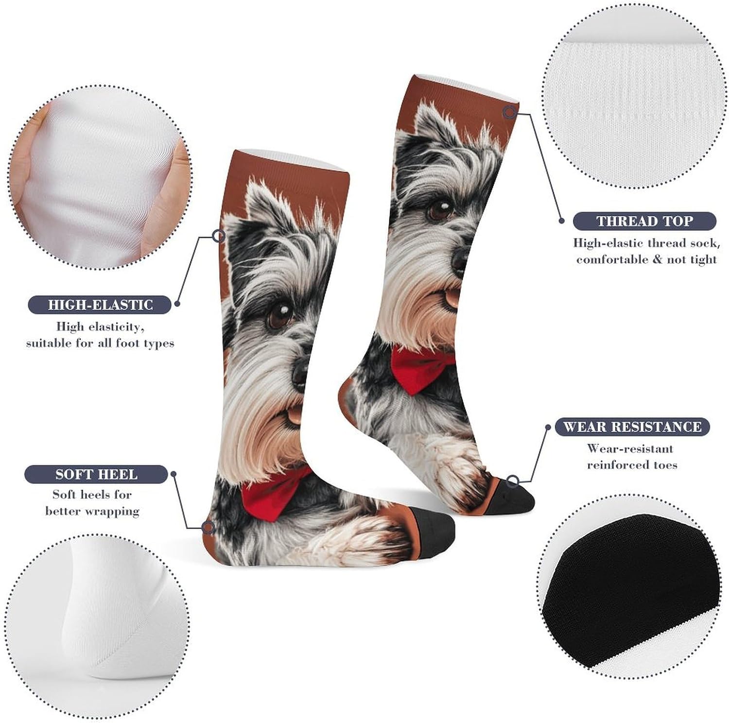 Knee High Socks Schnauzer Dog Long Tube Boot Seamless Toe