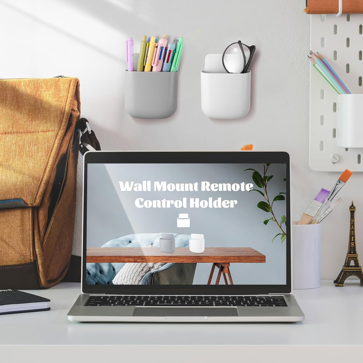 12 Pcs Remote Holder Wall Mounted, Self-Adhesive Phone Pen Holder for Wall Beside Table Bed Storage Box Organizer Wall Pocket for Home Office School Supply Storage Camper Accessories - Image 4