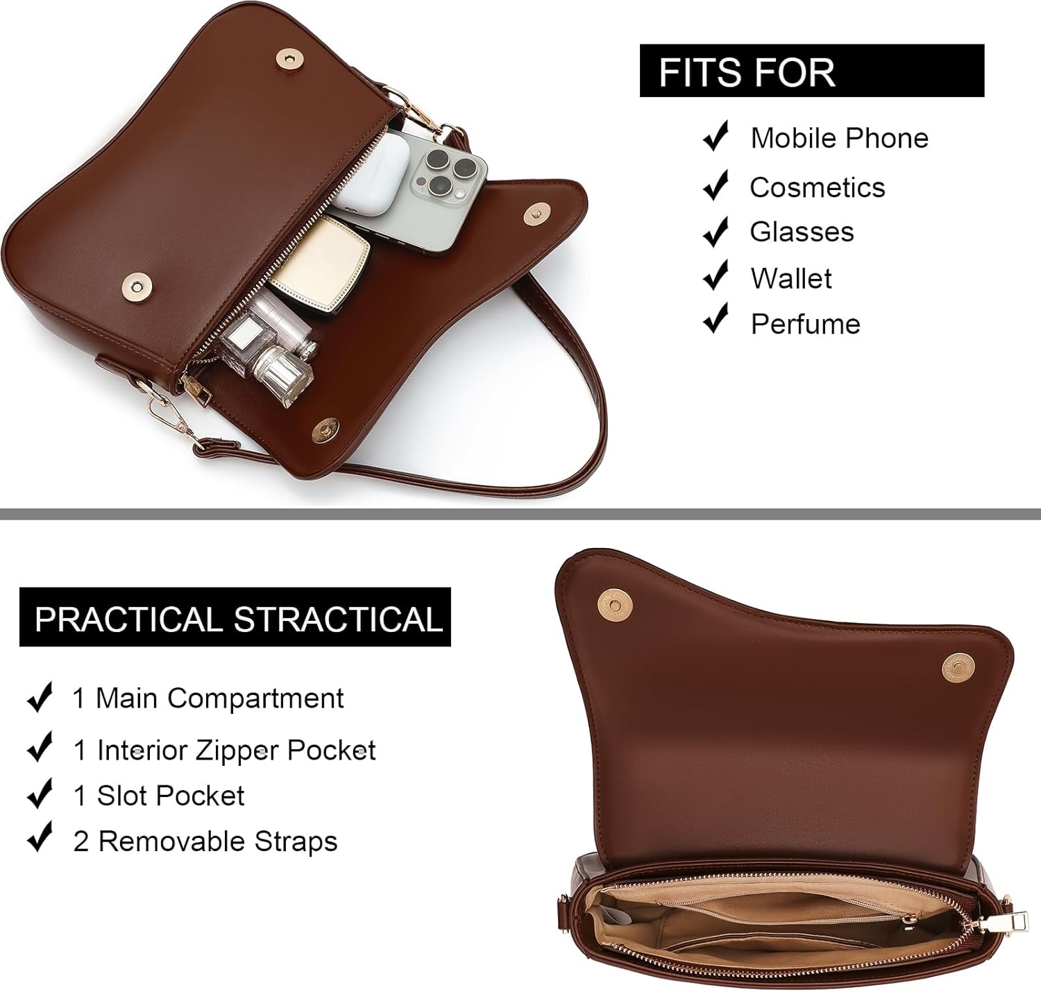 NIUEIMEE ZHOU Small Shoulder Bag for Women Retro Vegan Leather Crossbody Bags Tote HandBag Underarm Purses - Image 4