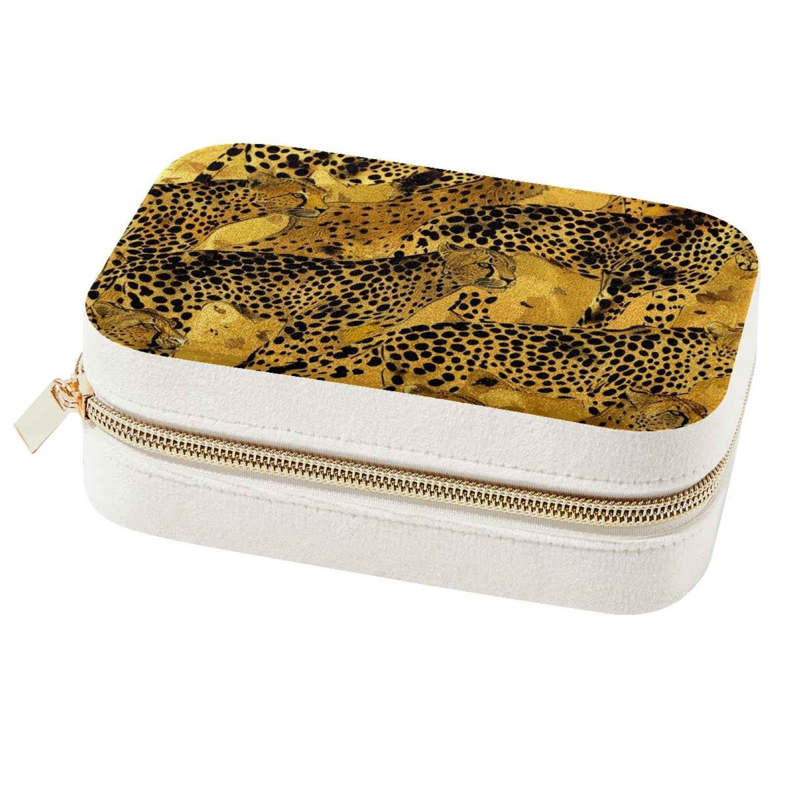 Boîte à bijoux guépard dorée portable pour le voyage et l'organisation des bagues