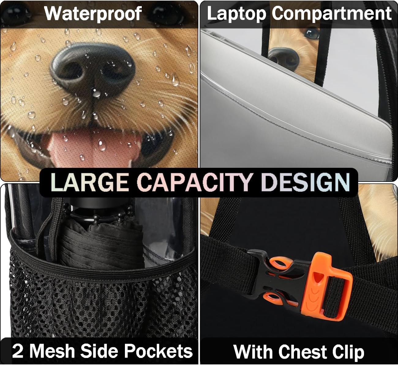 Labrador Dog Large Heavy Duty Clear Backpack Dogs Pet PVC Transparent See Through Bag for Work Travel Security