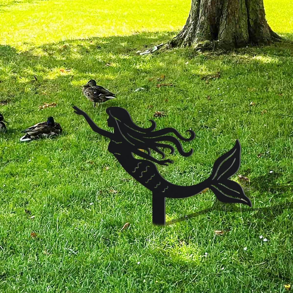 WADORN Mermaid Metal Decorative Garden Stakes, Funny Mermaid Metal Outdoor Statues Funny Yard Ornament Gifts Planter Flower Pot Outdoor Yard Decor for Garden Backyard Pathway Patio Lawn Walkways