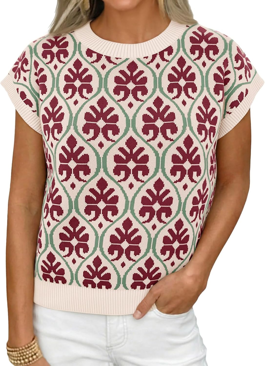 Cicy Bell Women’s Sweater Vest Summer Floral Cap Sleeve Sweaters Crew Neck Dressy Casual Knit Trendy 2026 Tops