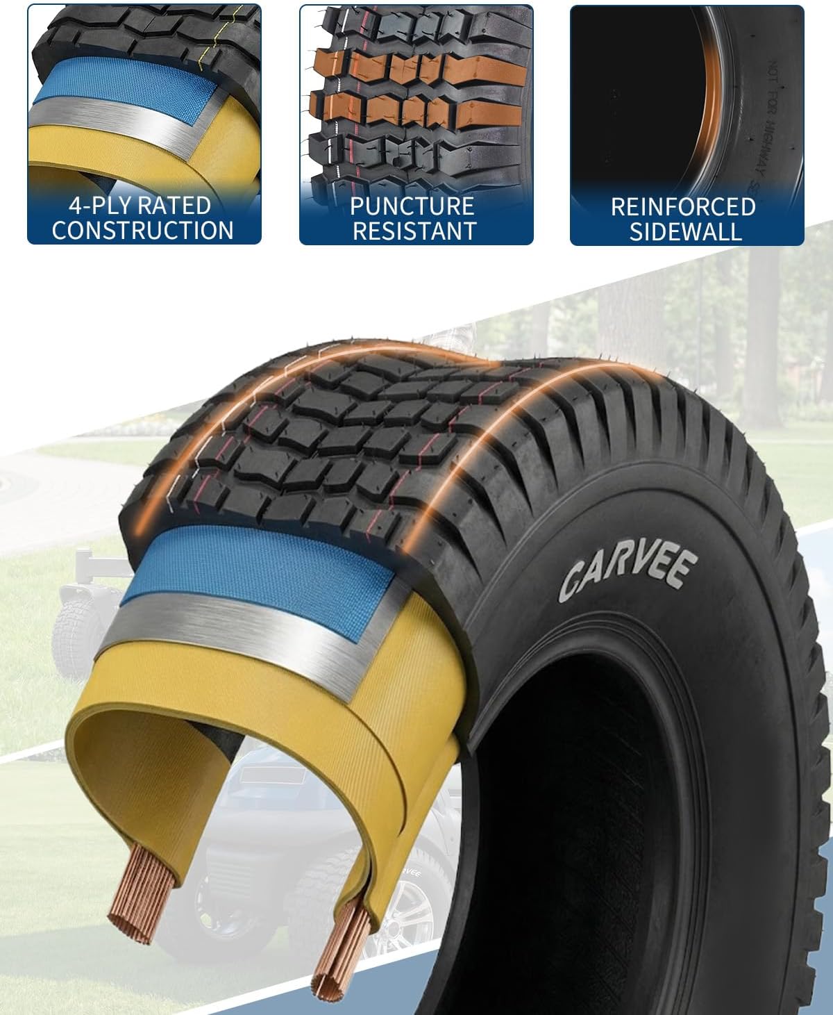 2 Pack 20x8.00-8 Lawn Mower Tires,20x8-8 NHS Off-Highway Tires, 20x8x8 Turf Tires Replacement for Riding Mower Garden Tractor Golf Cart Utility Vehicle,4PR Tubeless