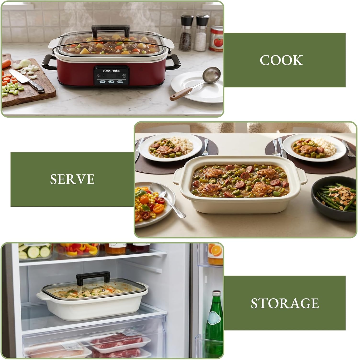 4 Quart Programmable Slow Cooker, Digital Slowcooker with Low, High & Warm Settings, Removable Ceramic Pot, Dishwasher Safe, Clip-Tight Sealed Tempered Glass Lid (Red) thumbnail