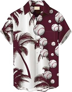 Camisa de manga corta para hombre de moda e informal con estampado de cocoo de béisbol para hombre, color azul