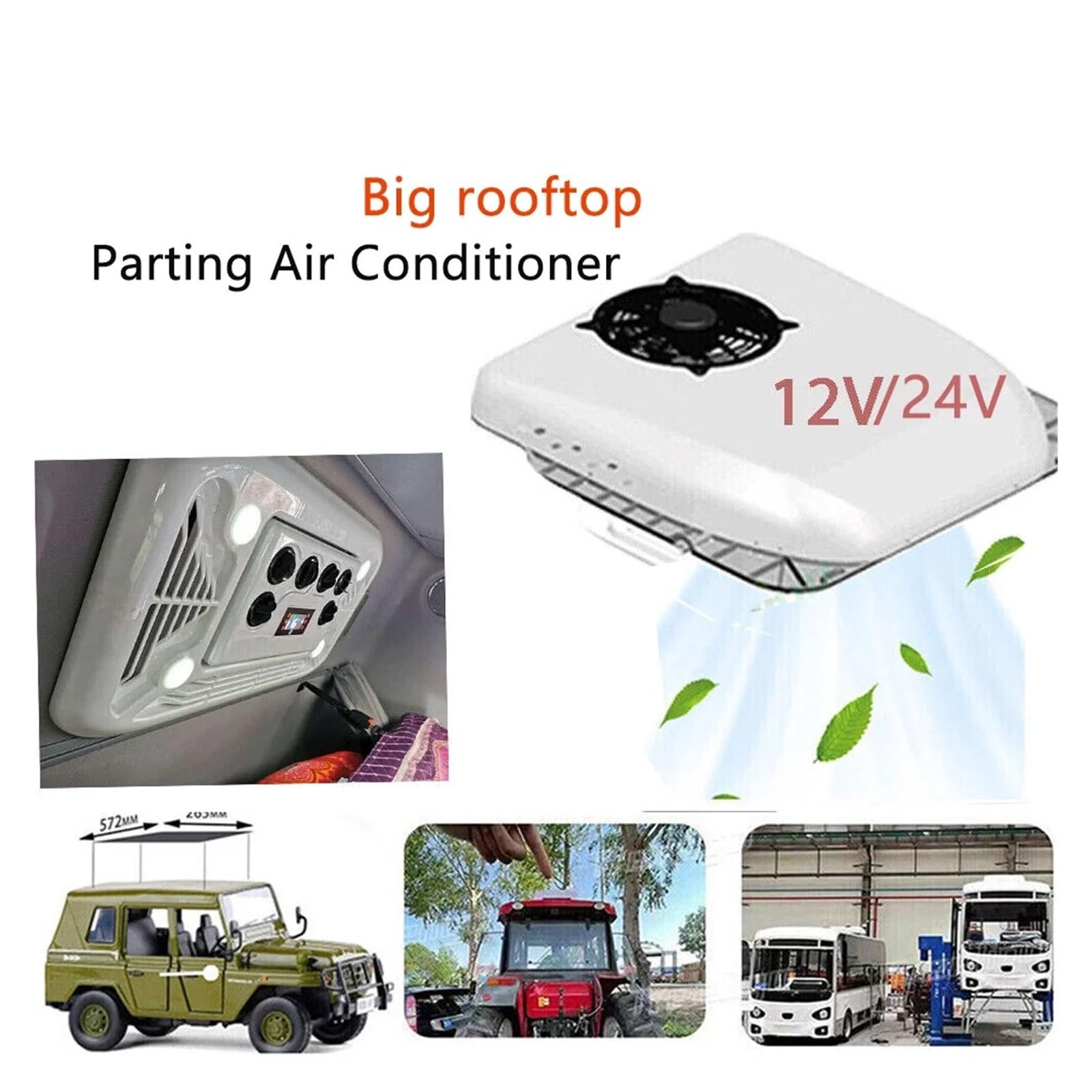 Aire Acondicionado eléctrico de 12V/24V para vehículos recreativos, Aire Acondicionado de Techo para autocaravanas, caravanas y Furgonetas Camper, refrigeración eficiente.