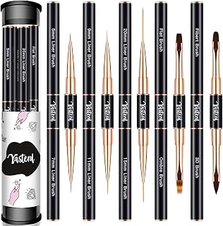 Yasterd Nail Art Brush Set Professional- 5pcs Double-Ended Nail Art Brushes for Long Lines, Thin Liner brush for Nails Detail, Nail Design Brush Ombre Brush 3D Brush Kits for Gel Polish Acrylic Nail Drawing